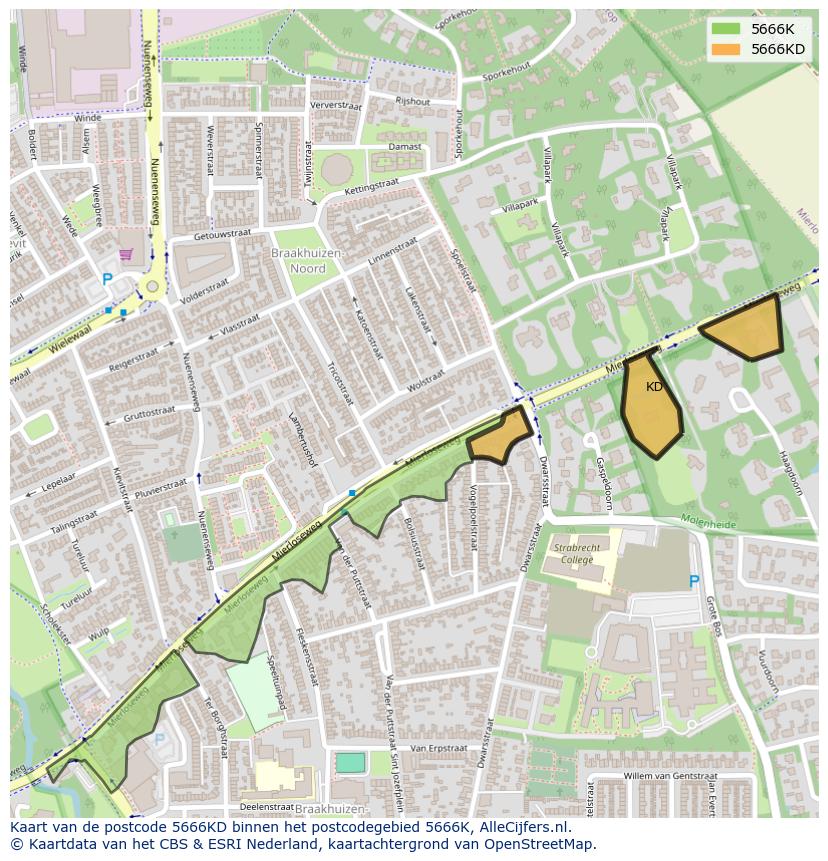 Afbeelding van het postcodegebied 5666 KD op de kaart.