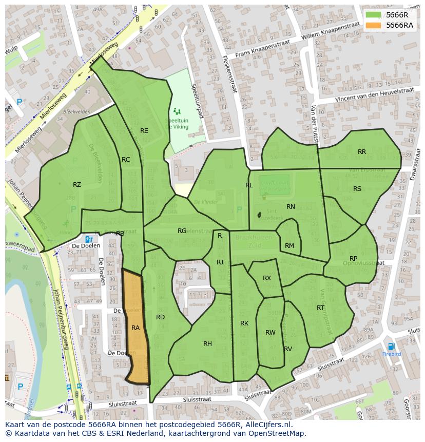 Afbeelding van het postcodegebied 5666 RA op de kaart.