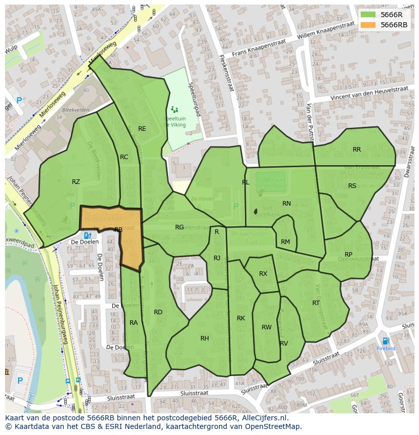 Afbeelding van het postcodegebied 5666 RB op de kaart.