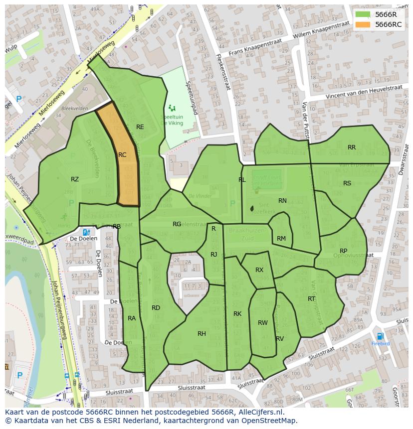 Afbeelding van het postcodegebied 5666 RC op de kaart.