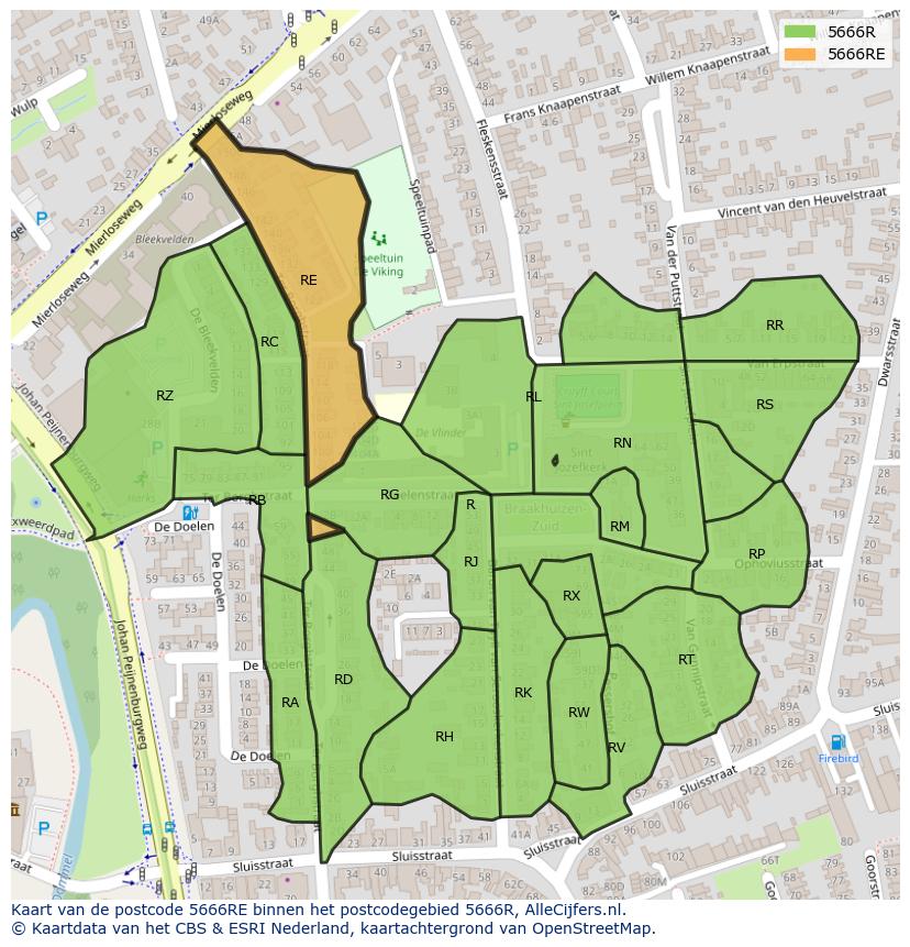Afbeelding van het postcodegebied 5666 RE op de kaart.