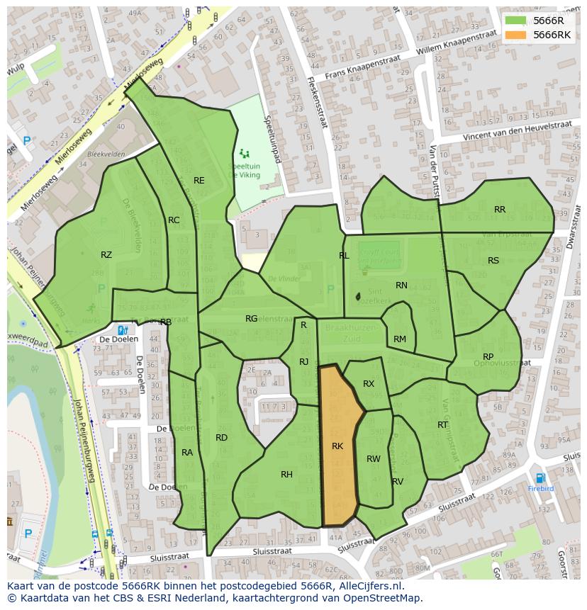 Afbeelding van het postcodegebied 5666 RK op de kaart.