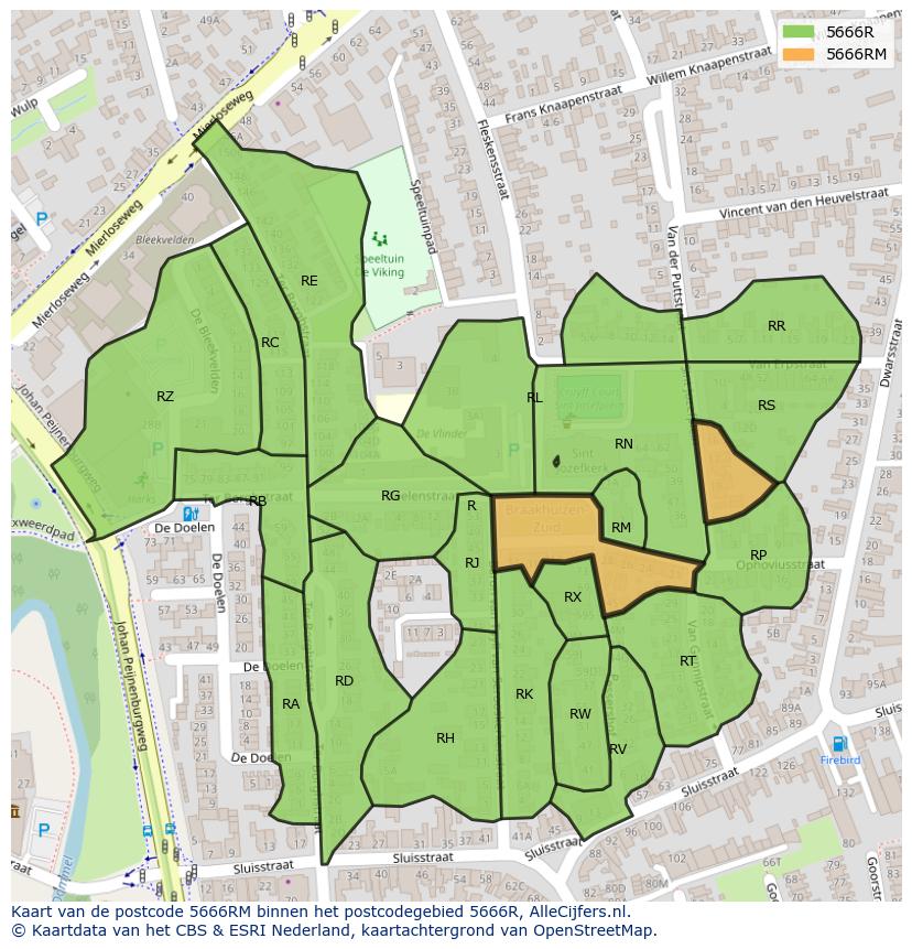 Afbeelding van het postcodegebied 5666 RM op de kaart.