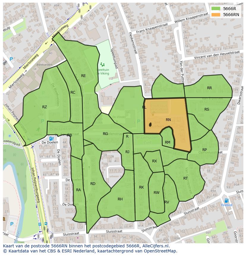 Afbeelding van het postcodegebied 5666 RN op de kaart.