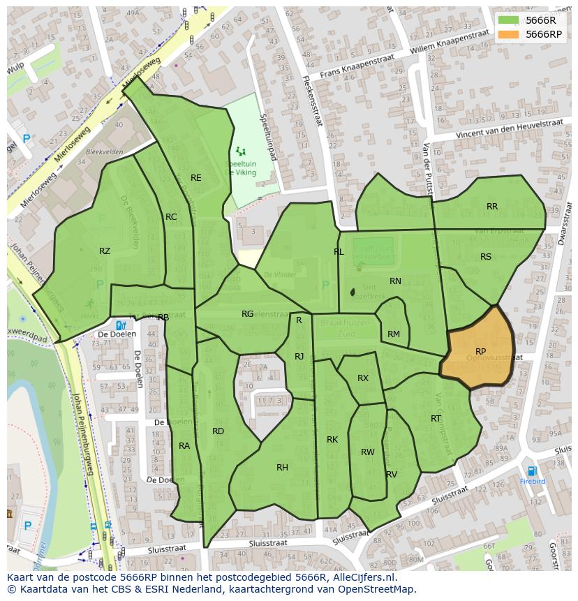 Afbeelding van het postcodegebied 5666 RP op de kaart.