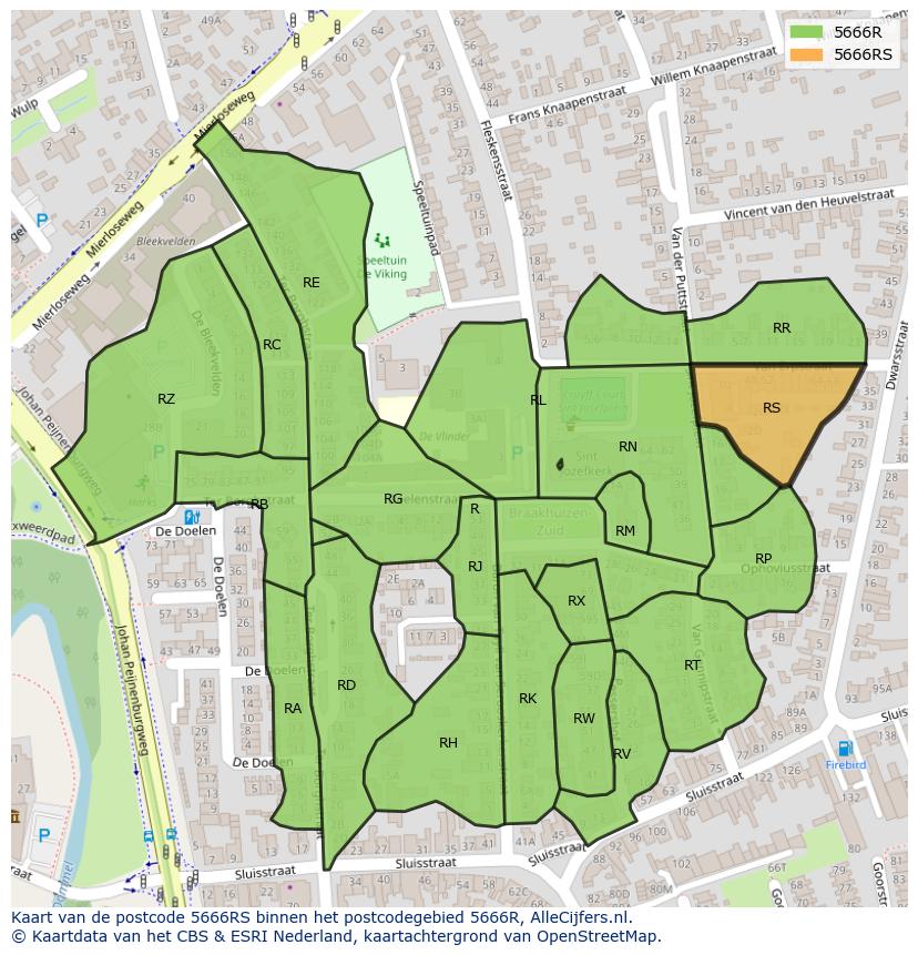 Afbeelding van het postcodegebied 5666 RS op de kaart.