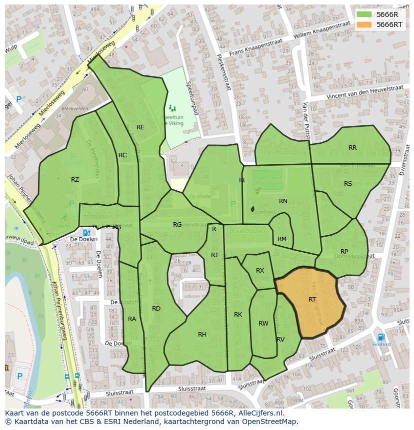 Afbeelding van het postcodegebied 5666 RT op de kaart.