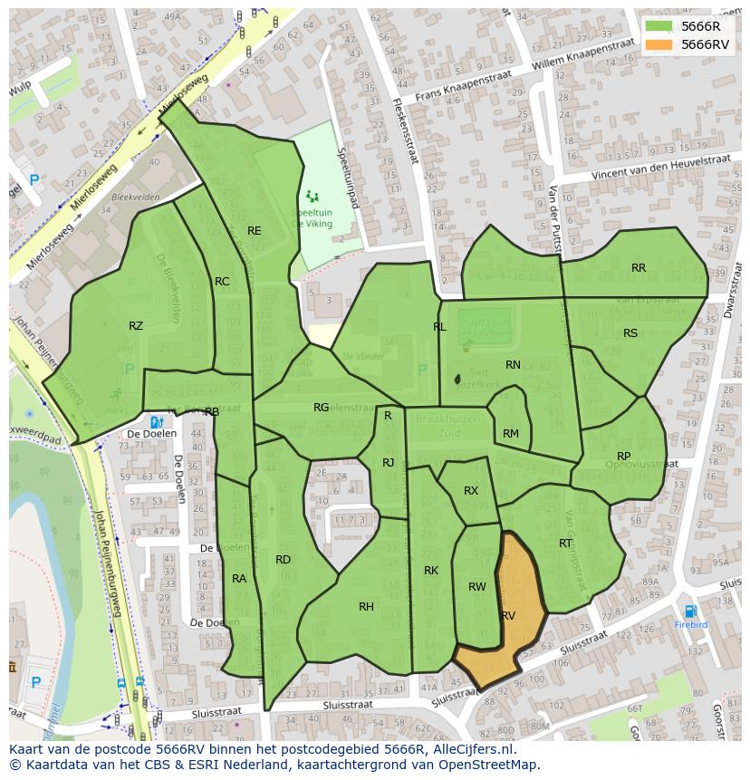 Afbeelding van het postcodegebied 5666 RV op de kaart.