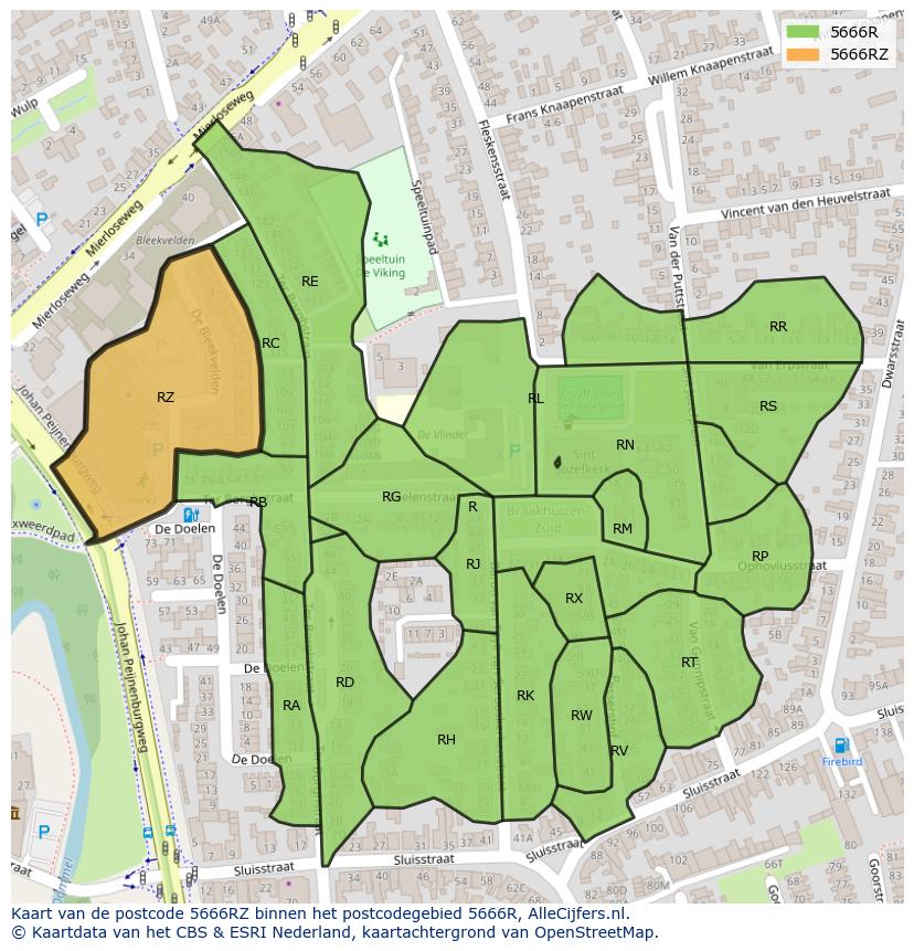 Afbeelding van het postcodegebied 5666 RZ op de kaart.