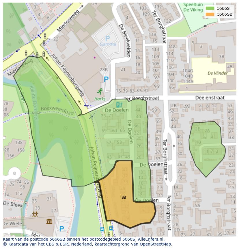 Afbeelding van het postcodegebied 5666 SB op de kaart.
