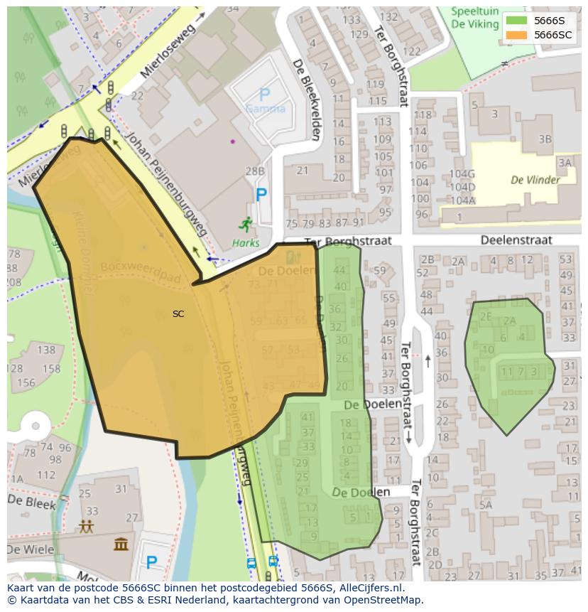 Afbeelding van het postcodegebied 5666 SC op de kaart.
