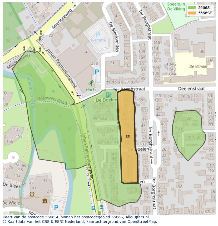 Afbeelding van het postcodegebied 5666 SE op de kaart.