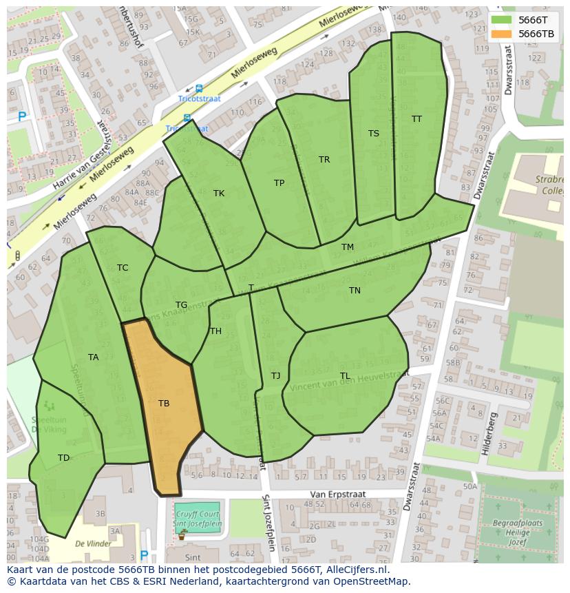 Afbeelding van het postcodegebied 5666 TB op de kaart.