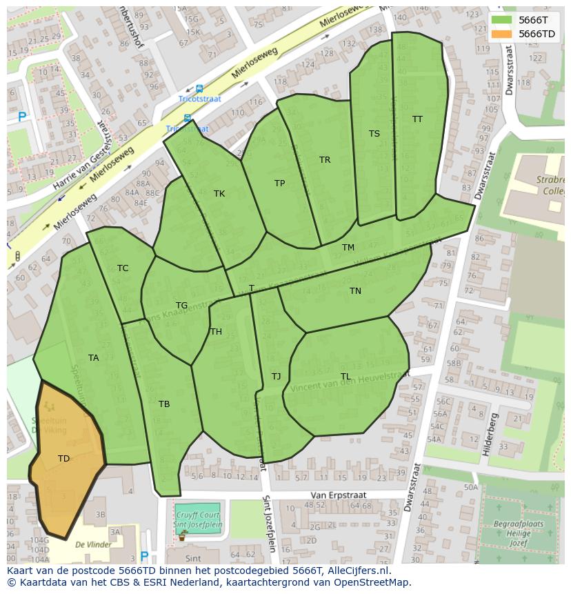 Afbeelding van het postcodegebied 5666 TD op de kaart.