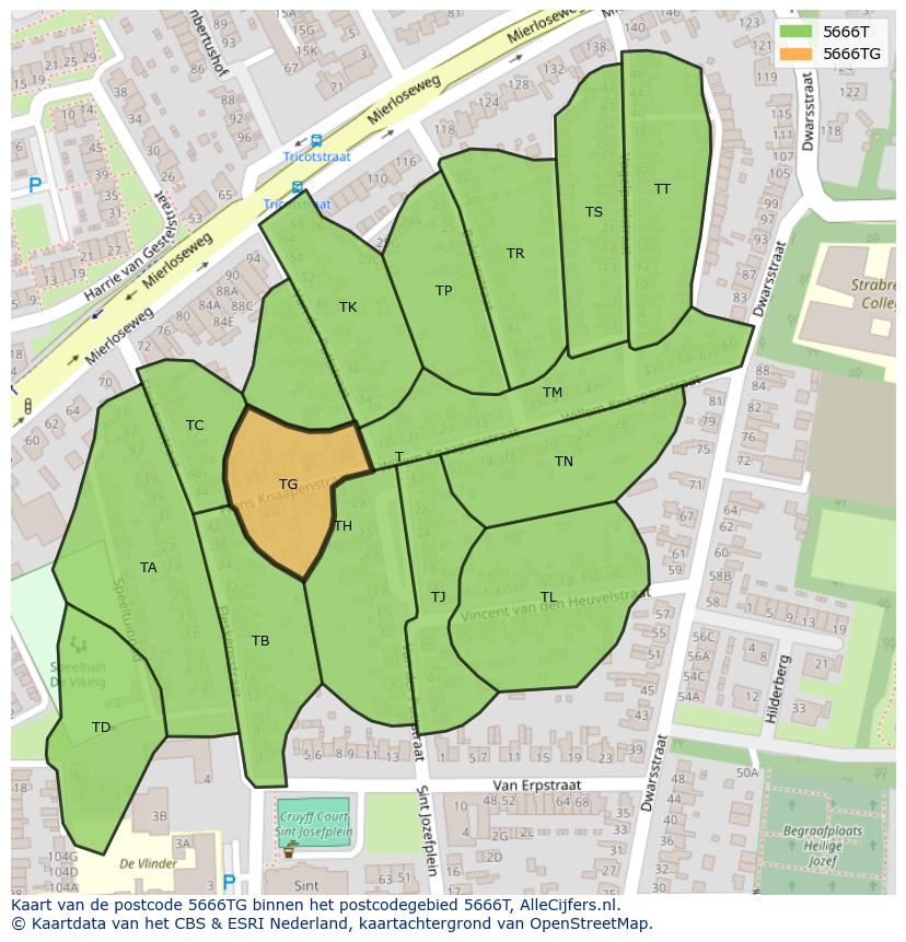 Afbeelding van het postcodegebied 5666 TG op de kaart.