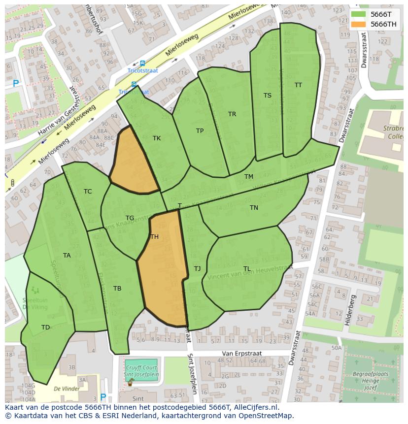 Afbeelding van het postcodegebied 5666 TH op de kaart.