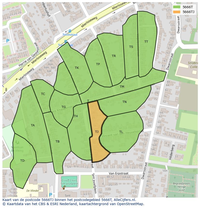 Afbeelding van het postcodegebied 5666 TJ op de kaart.