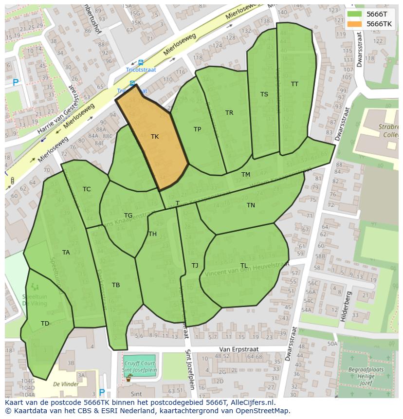 Afbeelding van het postcodegebied 5666 TK op de kaart.