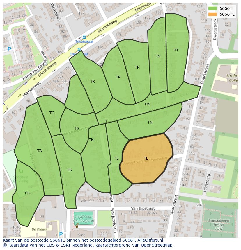Afbeelding van het postcodegebied 5666 TL op de kaart.