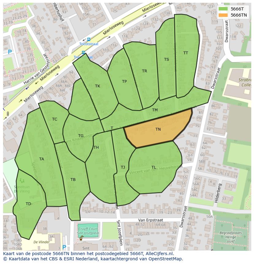 Afbeelding van het postcodegebied 5666 TN op de kaart.
