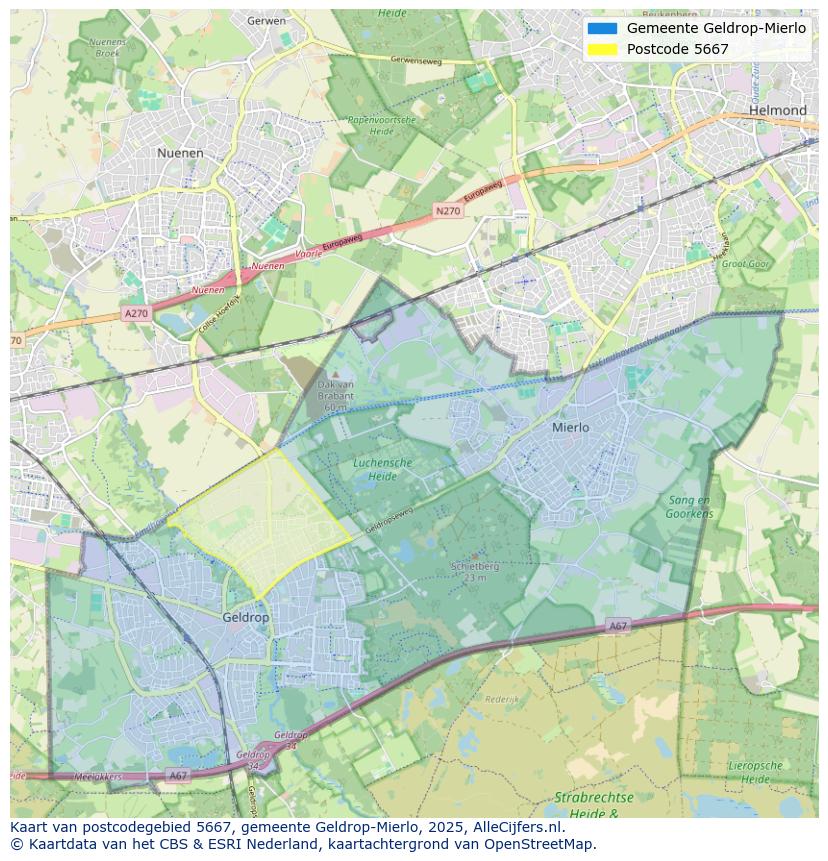 Afbeelding van het postcodegebied 5667 op de kaart.