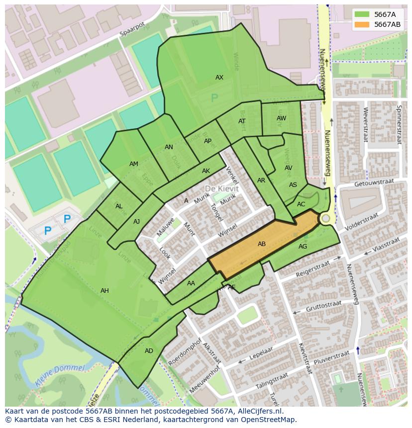 Afbeelding van het postcodegebied 5667 AB op de kaart.