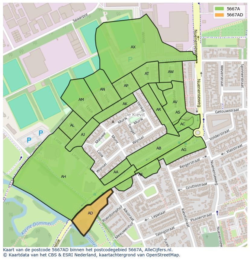 Afbeelding van het postcodegebied 5667 AD op de kaart.