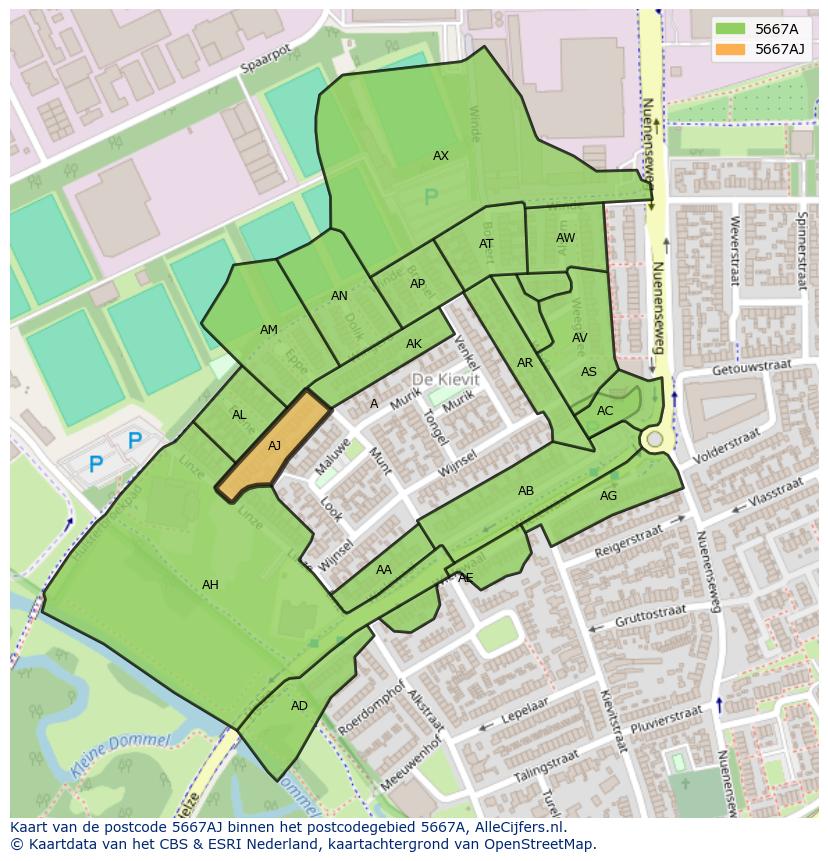 Afbeelding van het postcodegebied 5667 AJ op de kaart.