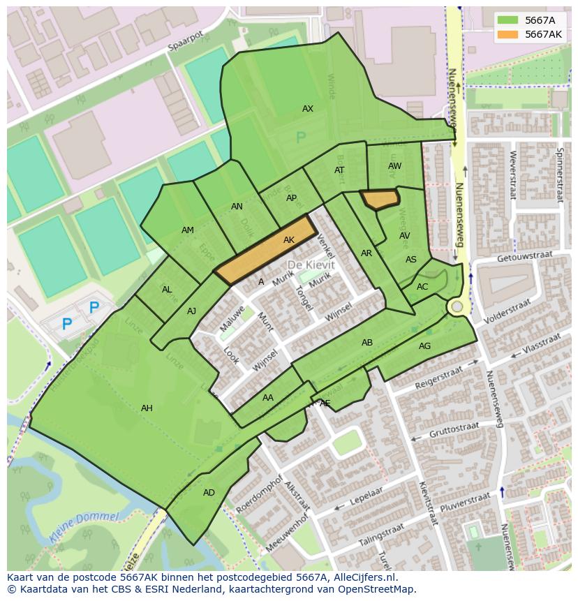 Afbeelding van het postcodegebied 5667 AK op de kaart.