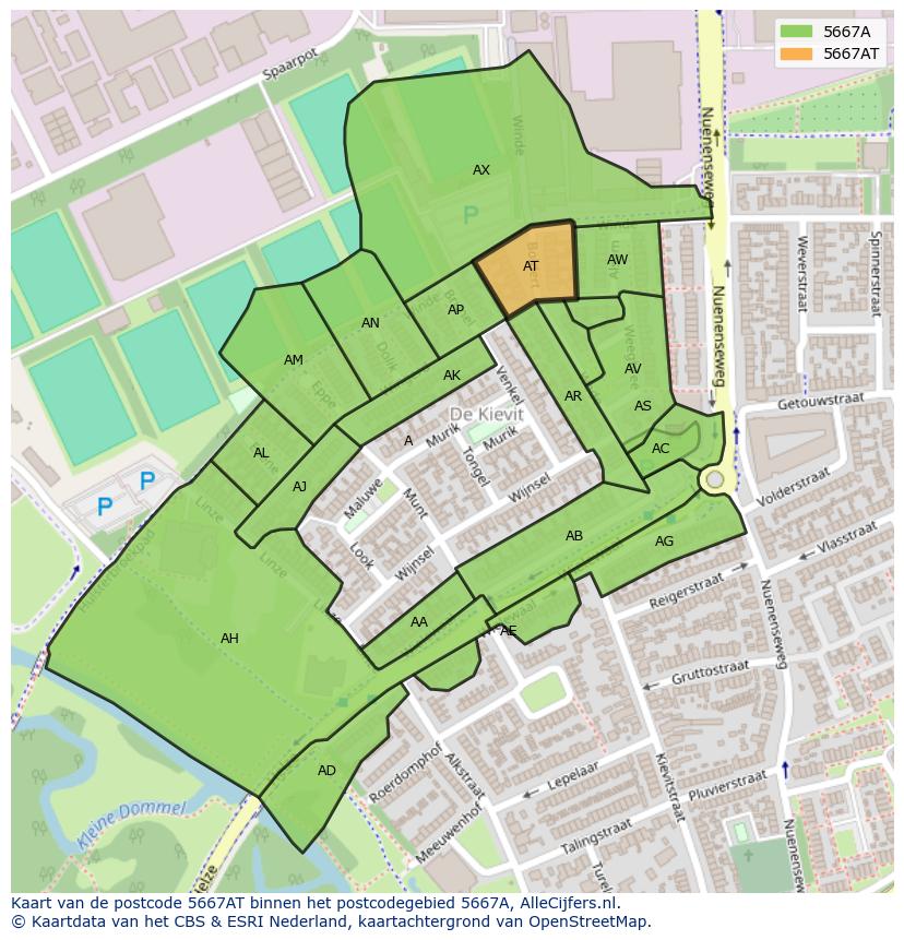 Afbeelding van het postcodegebied 5667 AT op de kaart.