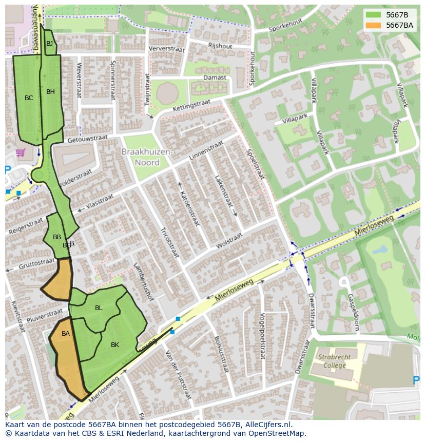 Afbeelding van het postcodegebied 5667 BA op de kaart.