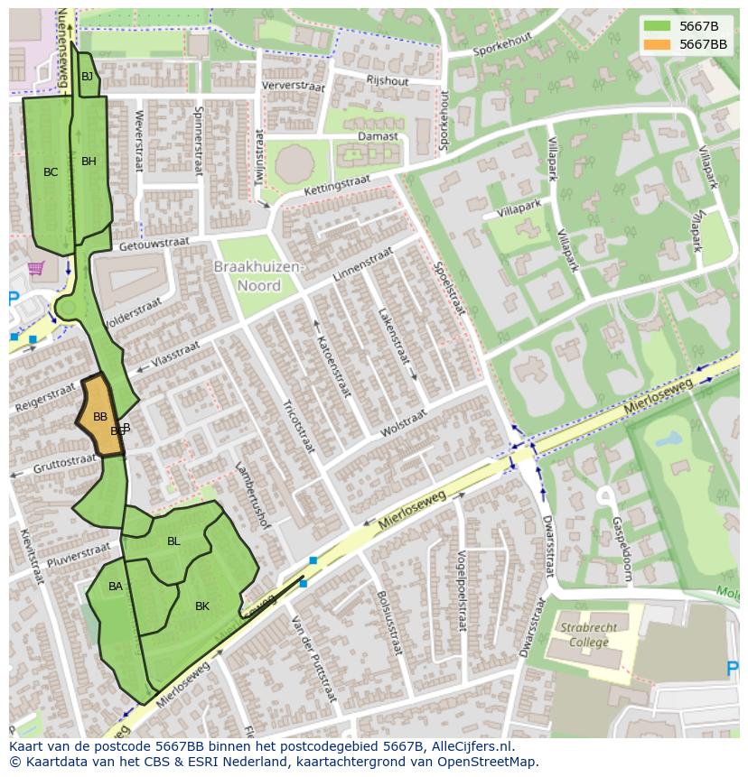 Afbeelding van het postcodegebied 5667 BB op de kaart.