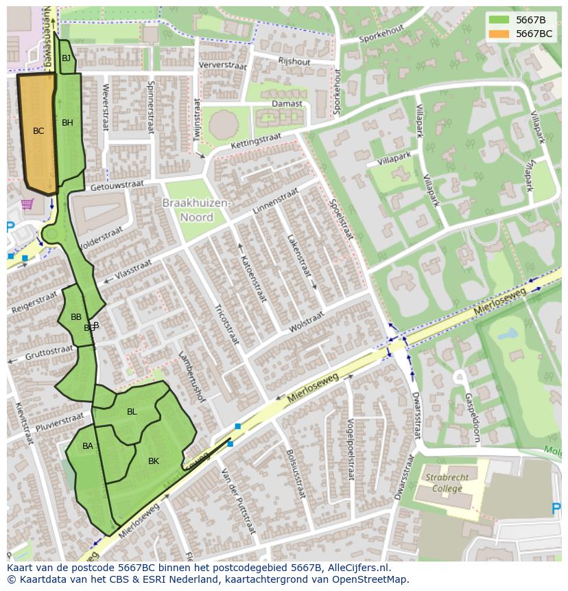 Afbeelding van het postcodegebied 5667 BC op de kaart.