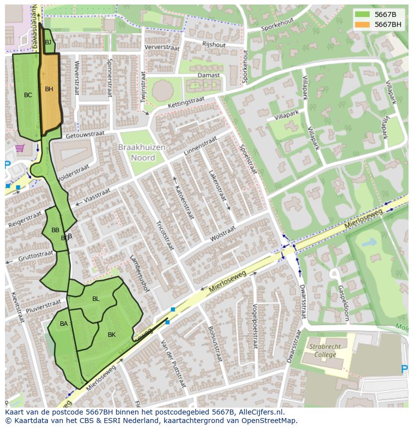 Afbeelding van het postcodegebied 5667 BH op de kaart.