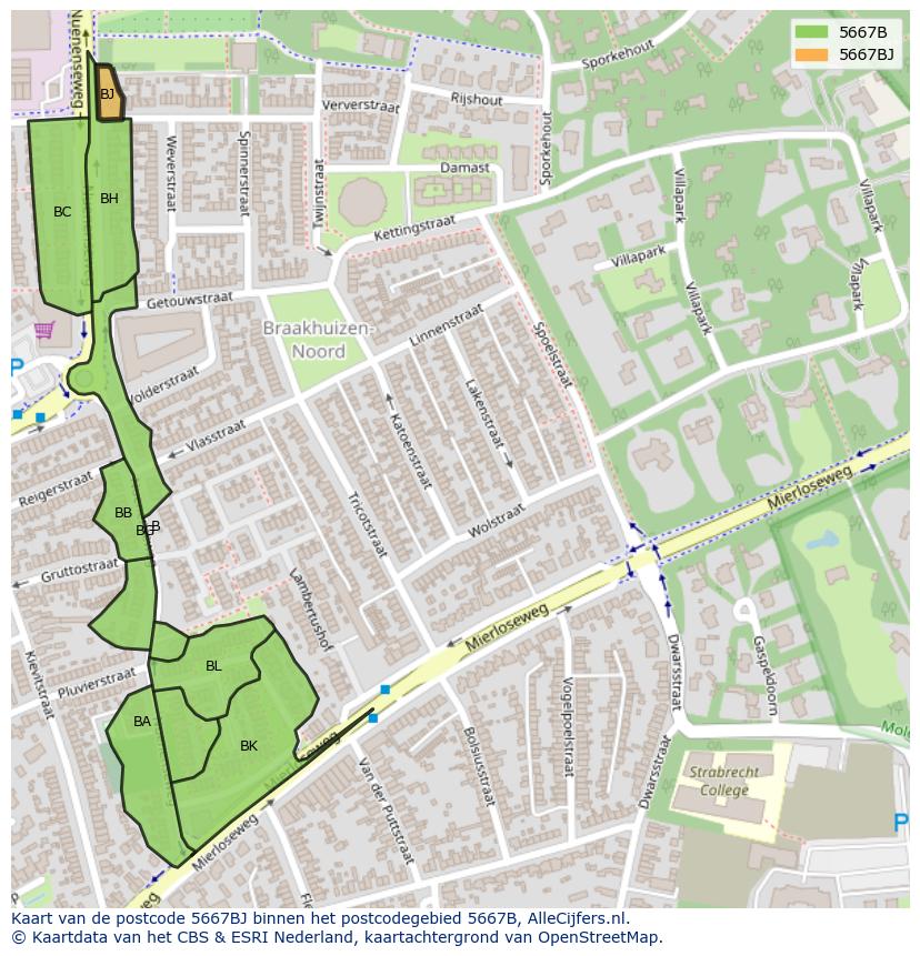 Afbeelding van het postcodegebied 5667 BJ op de kaart.