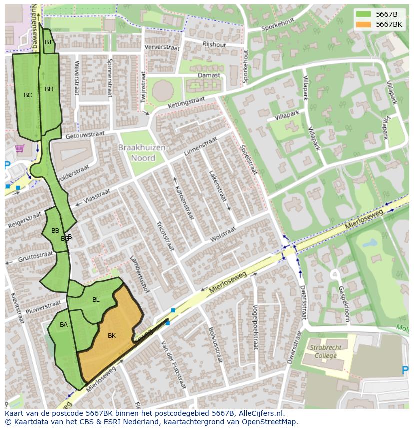 Afbeelding van het postcodegebied 5667 BK op de kaart.