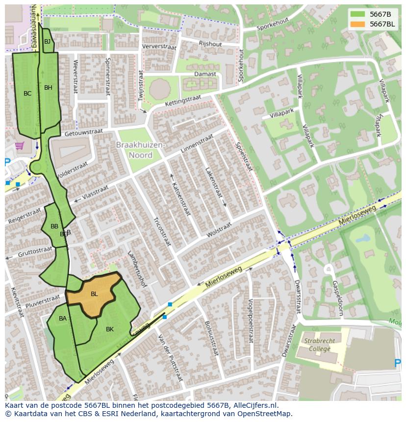 Afbeelding van het postcodegebied 5667 BL op de kaart.