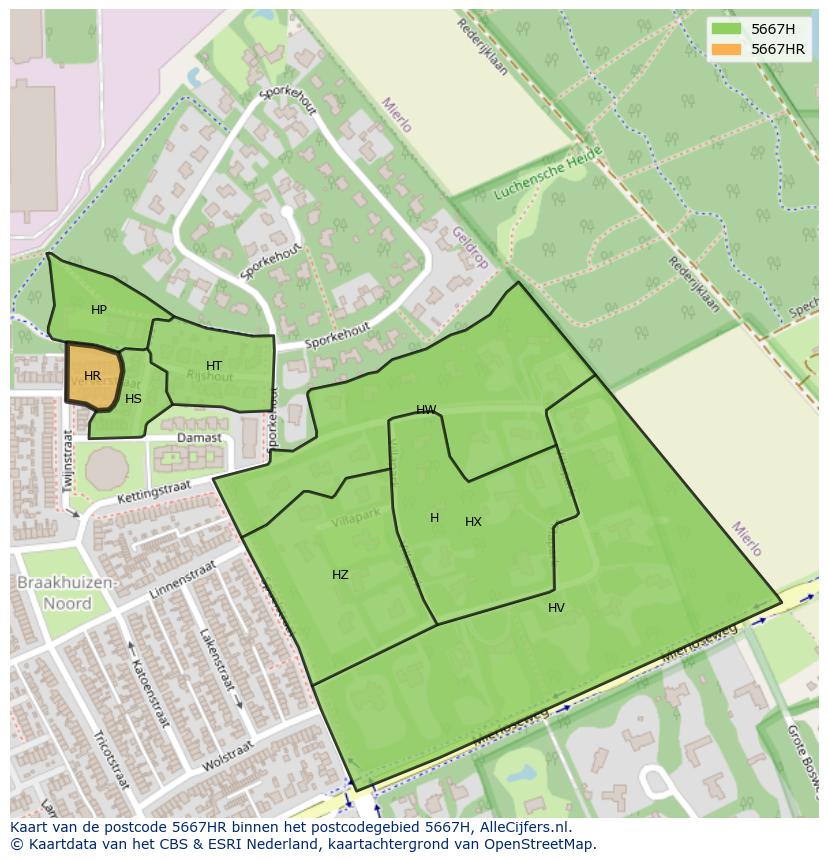 Afbeelding van het postcodegebied 5667 HR op de kaart.
