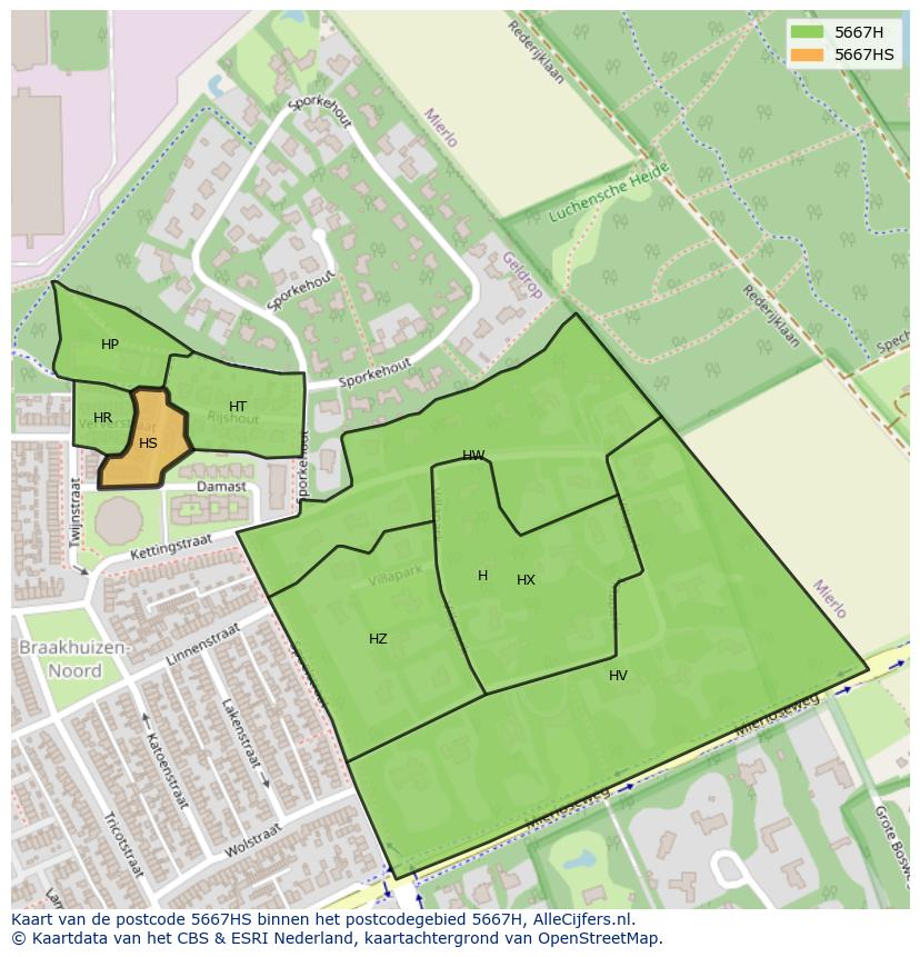 Afbeelding van het postcodegebied 5667 HS op de kaart.