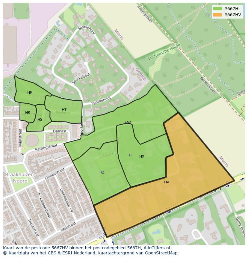 Afbeelding van het postcodegebied 5667 HV op de kaart.