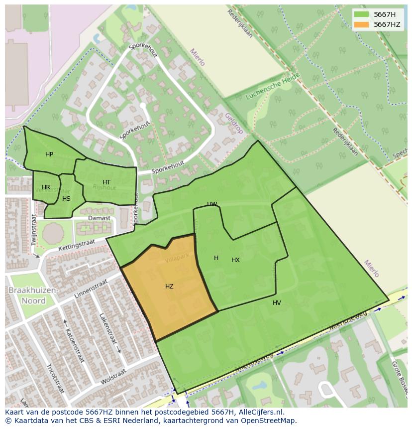 Afbeelding van het postcodegebied 5667 HZ op de kaart.