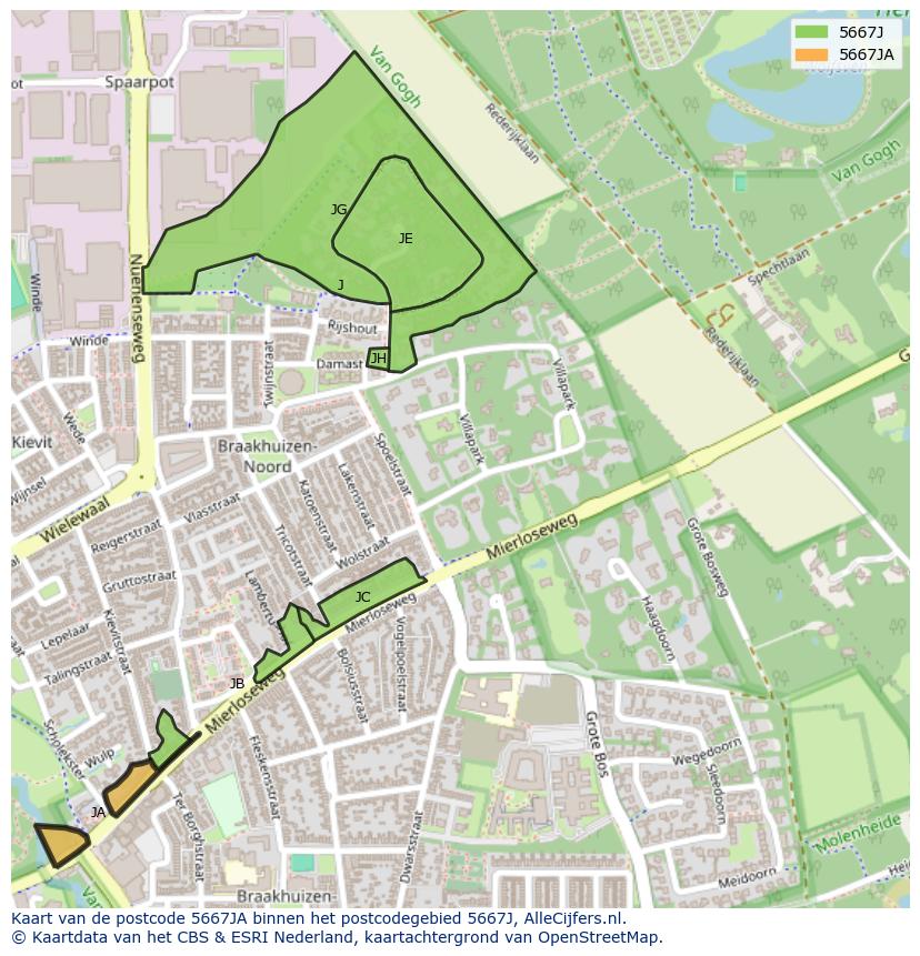 Afbeelding van het postcodegebied 5667 JA op de kaart.