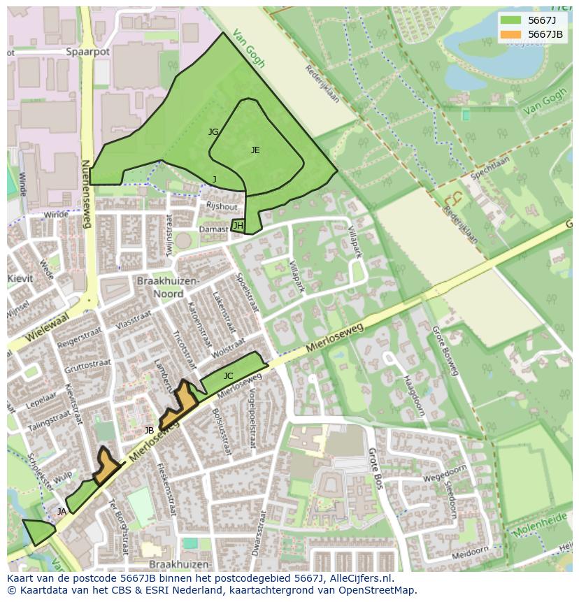 Afbeelding van het postcodegebied 5667 JB op de kaart.