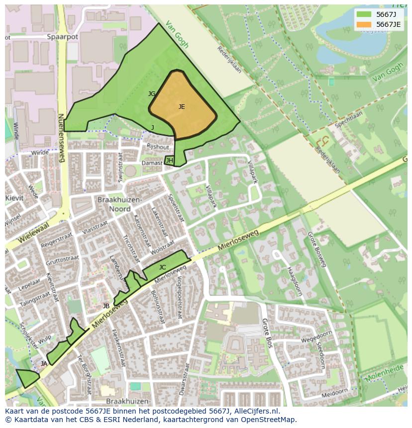 Afbeelding van het postcodegebied 5667 JE op de kaart.