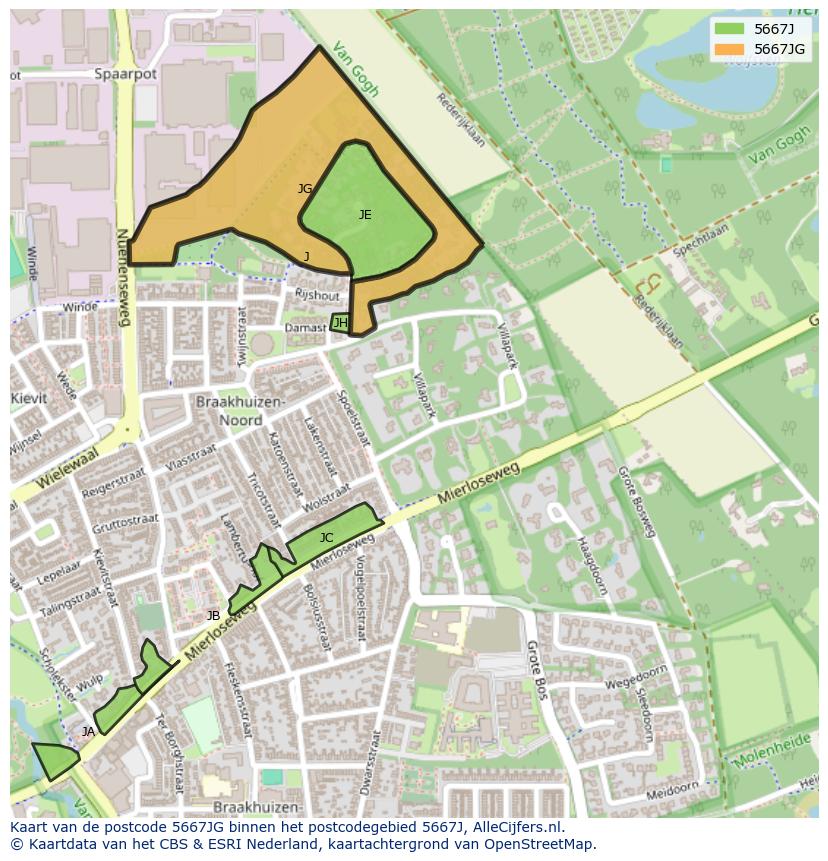 Afbeelding van het postcodegebied 5667 JG op de kaart.