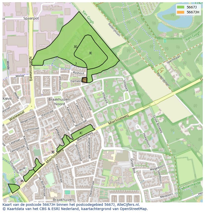 Afbeelding van het postcodegebied 5667 JH op de kaart.