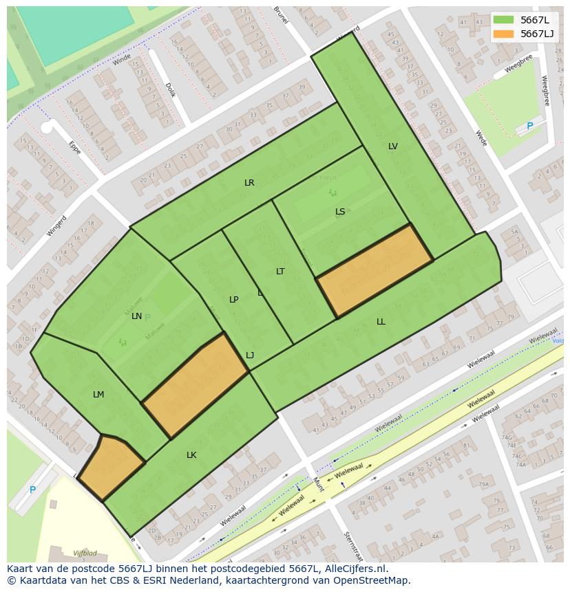 Afbeelding van het postcodegebied 5667 LJ op de kaart.