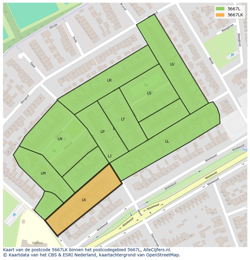 Afbeelding van het postcodegebied 5667 LK op de kaart.