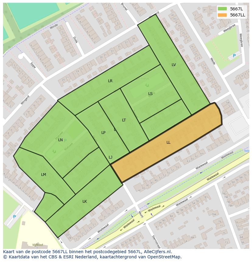 Afbeelding van het postcodegebied 5667 LL op de kaart.