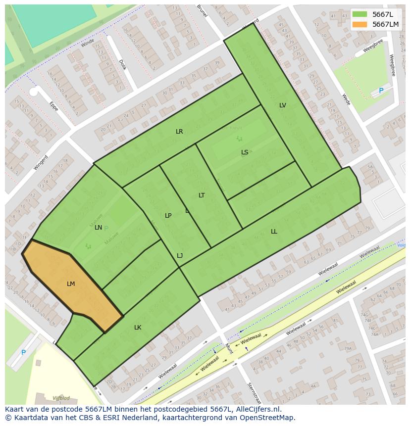 Afbeelding van het postcodegebied 5667 LM op de kaart.